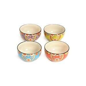  Vagabond Vintage Handpainted Lotus Bowls set of 4 Kitchen 