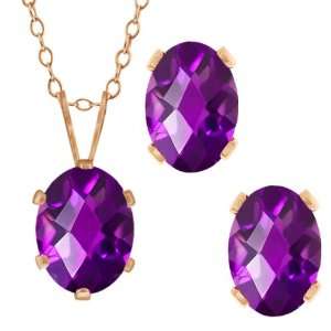   Purple Amethyst Gold Plated Silver Pendant Earrings Set Jewelry
