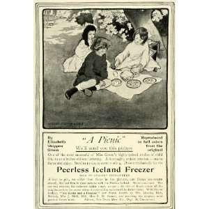  1905 Ad Dana Iceland Freezer Ice Cream Picnic Girls Art 
