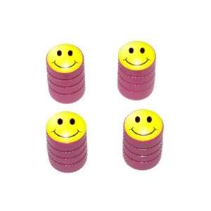 Smiley Happy Face   Tire Rim Valve Stem Caps   Pink 