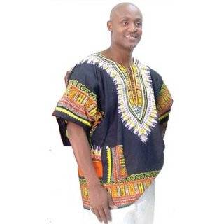 Gold Embroidered African Mens Dashiki Top with Kufi Hat   Many Colors 