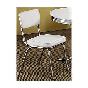 Set of 2 Retro Chrome Dining Chairs   White 