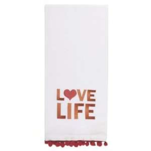 Pomegranate Inc. Hand Towels, 100% Cotton with Red Embroidery, Love 