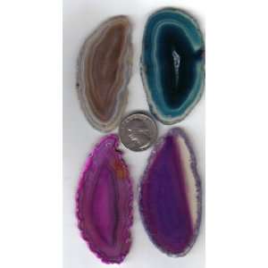  Set of 4 Top Drilled 2 Inch Agate Slices Assorted Colors 