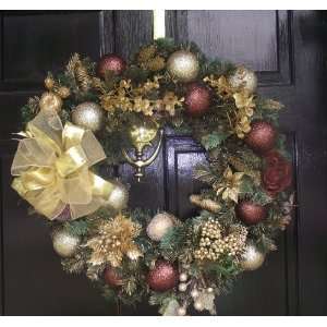  24 Christmas Burgundy Pine Wreath w/ Designer Bow 