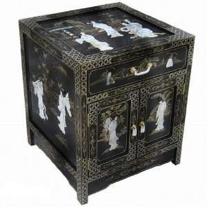  Oriental Design Nightstand / End Table with Glass Top 
