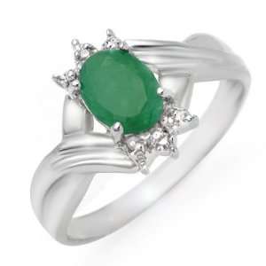    Genuine 0.90 ctw Emerald & Diamond Ring 10K White Gold Jewelry