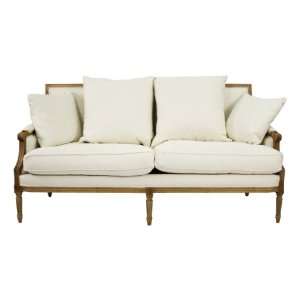  French Country Natural Oak Louis XVI White Linen Sofa 