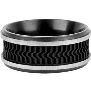   11   Inox Jewelry 316L Stainless Steel Black Rubber Tire Ring Jewelry