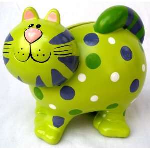  Ceramic Polka Dots & Stripes Kitty Cat Themed Colorful 