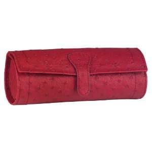 Crimson Red Ostrich Leather Jewelry Roll