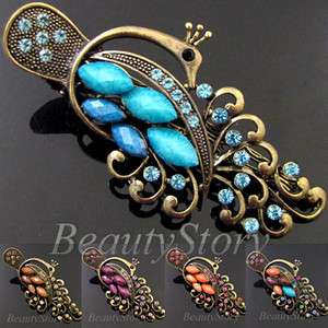   SHIPPING antiqued rhinestone crystals peacock hair clamp clip  