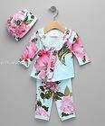 NWT Mad Sky Baby Girl Kimono Blue Rose 3 pcs layette set tropical baby 