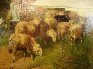 ONE OF A KIND ANTIQUE OIL PAINTING BELGIUM MASTER HENRI SCHOUTEN SHEEP 