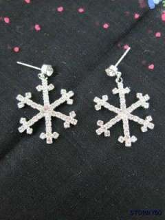 Crystal 6 Point Snowflake Dangle Christmas Earrings  