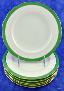 Set 6 Beautiful Gilded Green English Spode Salad Plates  
