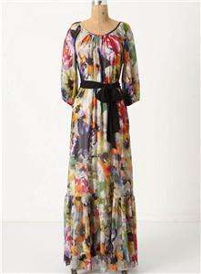 Nwt Anthropologie Autumn Bulbs Maxi Silk Long Dress Meadow Rues Size 
