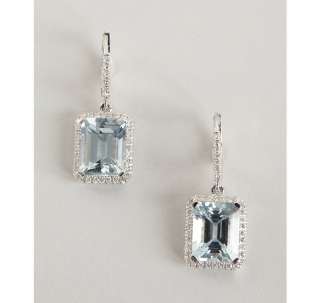 Armadani aquamarine and diamond emerald cut earrings