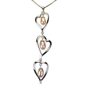 Triplet Heart Shaped Peach Pink Pearl Drop Platinum Overlay CAREFREE 