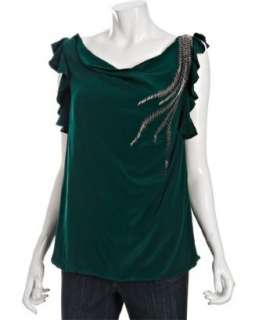 Hannah Joe emerald silk beaded Palace flutter sleeve blouse 