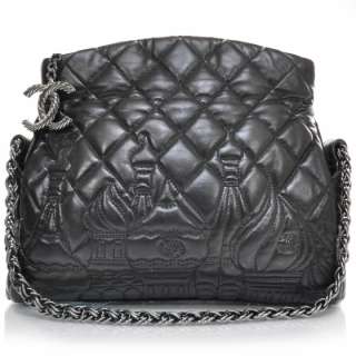 CHANEL Lambskin Quilted Small Paris Moscou Red Square Bag Black