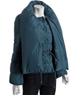 Moncler teal quilted Rochelle scarf down belted jacket   up 