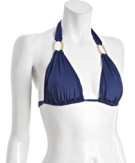 Trina Turk navy solid ring halter bikini top  