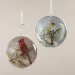   In the Birches Glass Disk Cardinal Bird Decal Christmas Ornaments 4