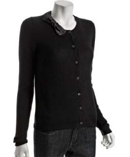 Prada black cashmere bow trim cardigan sweater  