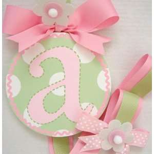 hand painted round letter hair bow holder   sprout pink  