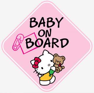 PINK GIRL HELLO KITTY BABY ON BOARD WINDOW DECAL STICKER VINYL 