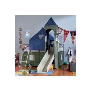   Blue and Green Twin Size Tent Bunk Bed with Slide