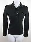   Black Cotton Henley Collared Long Sleeve Polo Shirt Top Size 34