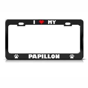 Papillon Paw Love Heart Pet Dog Metal license plate frame Tag Holder