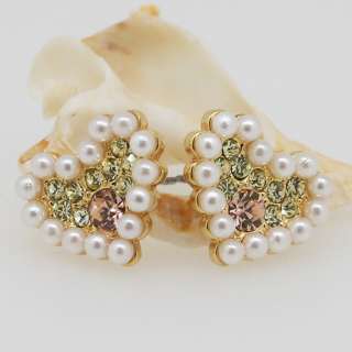 Peridot Swarovski Crystal Pearl Heart Stud Earrings  