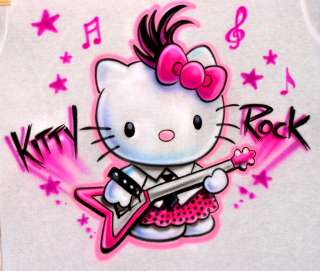   Hello Kitty Rock T Shirt Custom made Personalized Airbrush  