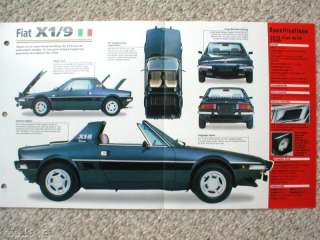 FIAT X1/9 X 1/9 SPEC SHEET/Brochure/Catalog1979,.  