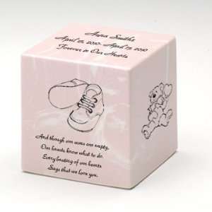   Pink Booties Small Cube Cremation Urn   Engravable
