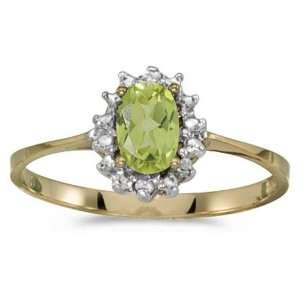   Yellow Gold August Birthstone Oval Peridot And Diamond Ring Jewelry