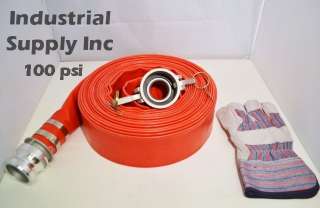 100 Red Water Discharge Hose Camlocks w/Striped Leather Gloves 