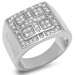   White CZ Cubic Zirconia Mens Flashy Hip Hop Iced Pinky Ring (0.60 inch