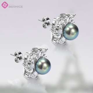   white gold plated stone color black pearl stone cut round stone size