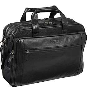 Side By Side Leather Laptop Brief Black