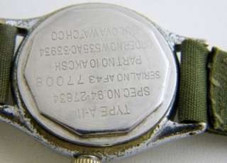 Vintage Bulova Military Wrist WatchHacking 15 jewels w/ A 11 case 1940 