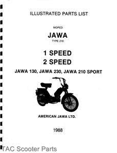 Jawa Moped Model 130, 230 & 210 Sport Parts Book  