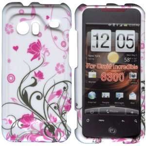  Pink Flower Bk Vines HTC Droid Incredible 6300 Case Cover 