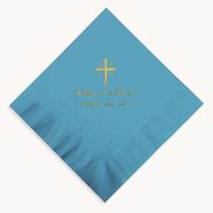 Personalized Gold Cross Luncheon Napkins   Turquoise   Tableware 