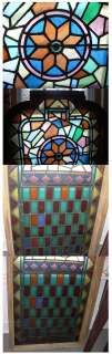 Antique Stained Glass Window Architectural Large Rare Church w/ Frame 