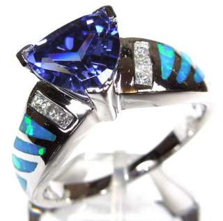  Tanzanite & Blue Fire Opal Inlay 925 Sterling Silver Ring size 8 or 9
