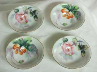 Vintage Floral Asian Sauce Bowls   Set of Four   Signed Made in 